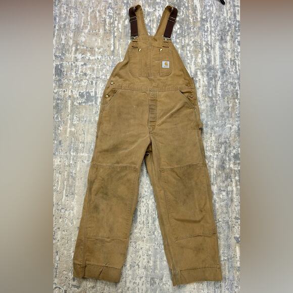 Vintage Carhartt Brown Duct Bib Overalls 1996 Union Made 38x32 6FB - Picture 1 of 8